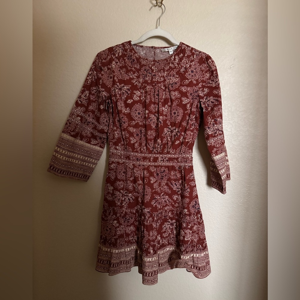 Veronica Beard Wandisa Mini Dress Sz 4 in Rust Boho Floral‎ Indian Cotton Sample